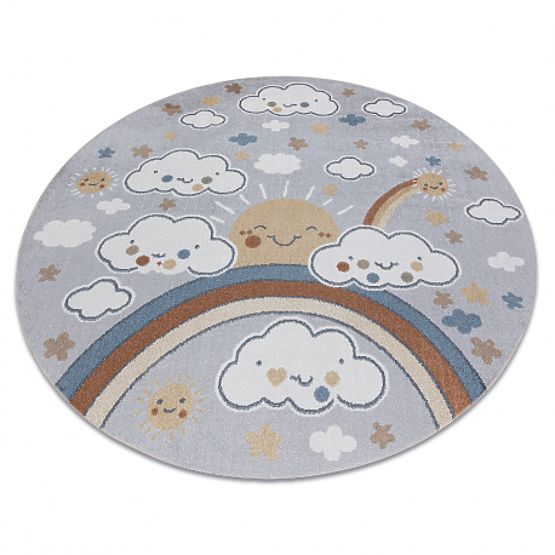 Tapis BONO 8437 rond nuages, ciel, gris clair / crème