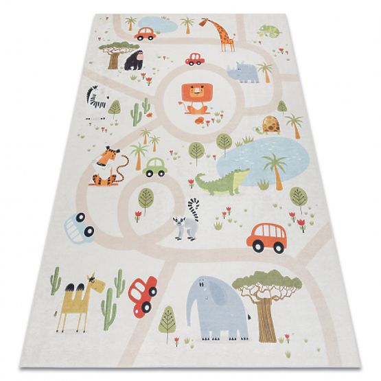 Tapis de lavage BAMBINO 1165 Zoo pour enfants antidérapant - beige