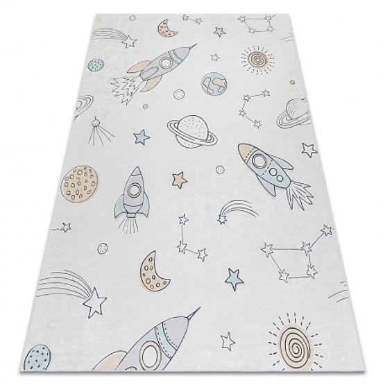Tapis de lavage BAMBINO 1278 Fusée spatiale pour enfants antidérapant - crème
