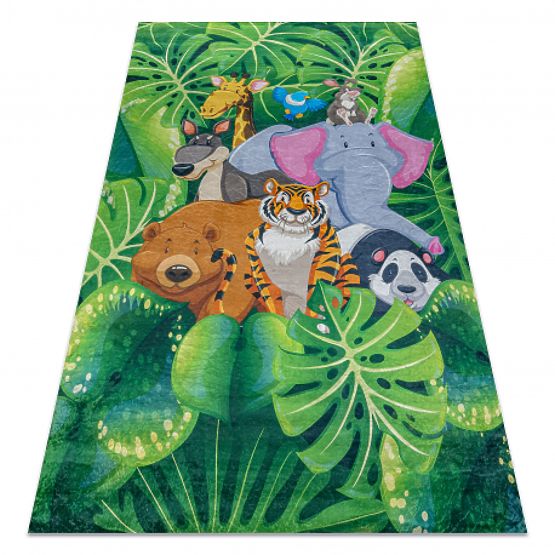 Tapis de lavage BAMBINO 2651 Animaux, jungle pour enfants antidérapant - vert / marron
