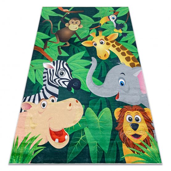 Tapis de lavage pour enfants BAMBINO 2705 Animaux, Afrique antidérapant - vert / marron