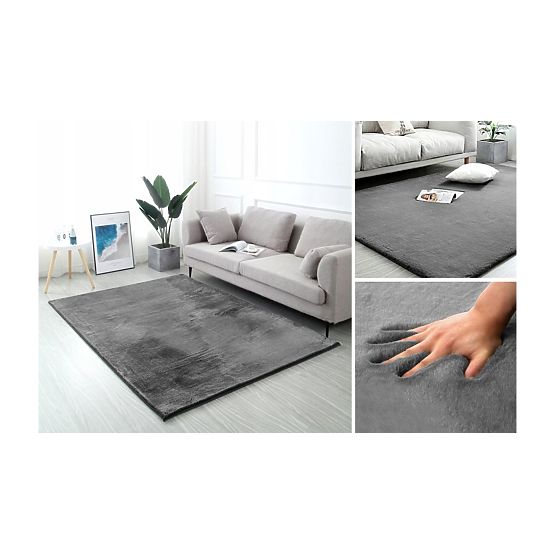 Tapis en soie de lapin - gris foncé