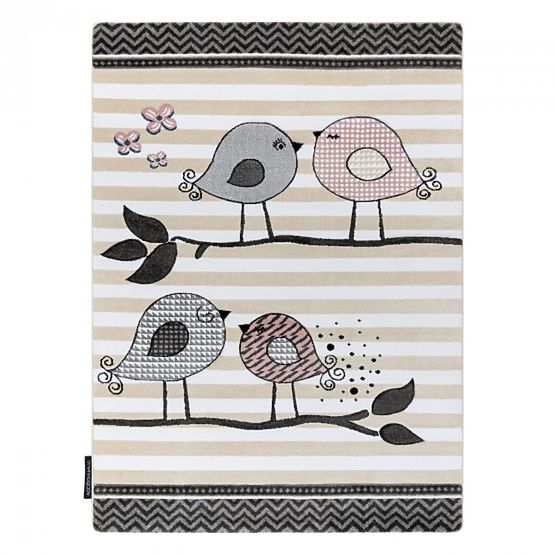 Tapis enfant PETIT - Oiseaux - beige-blanc
