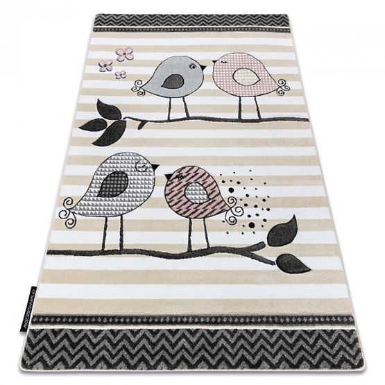 Tapis enfant PETIT - Oiseaux - beige-blanc