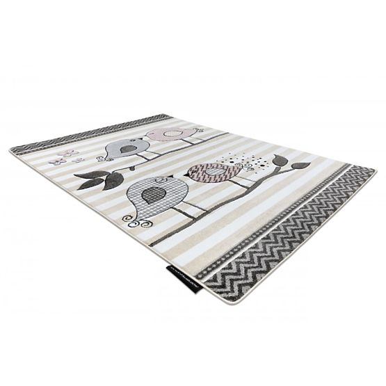 Tapis enfant PETIT - Oiseaux - beige-blanc