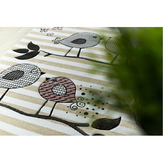 Tapis enfant PETIT - Oiseaux - beige-blanc