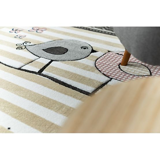 Tapis enfant PETIT - Oiseaux - beige-blanc