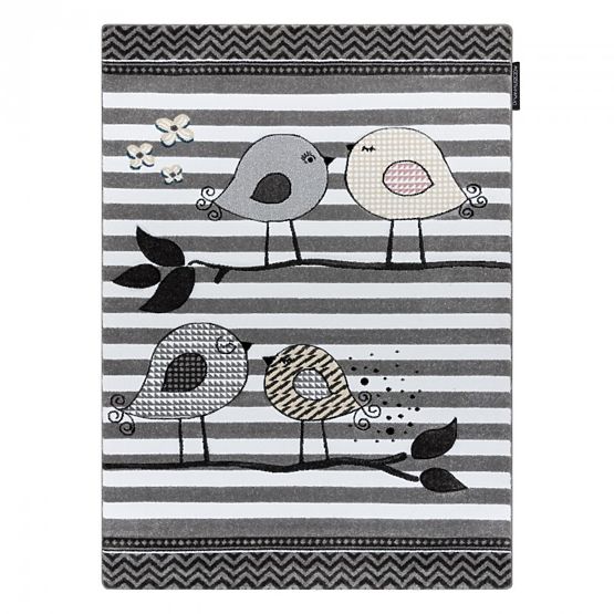 Tapis enfant PETIT - Oiseaux - gris-blanc