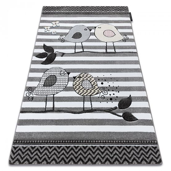 Tapis enfant PETIT - Oiseaux - gris-blanc