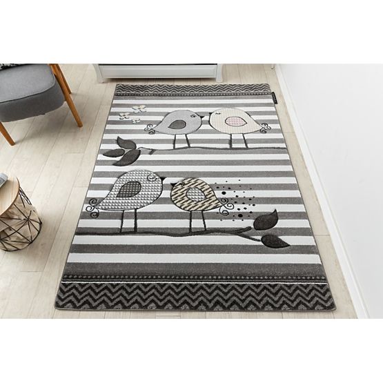 Tapis enfant PETIT - Oiseaux - gris-blanc