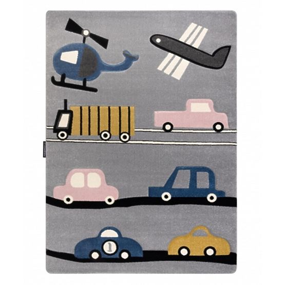 Tapis enfant PETIT - Véhicules - gris