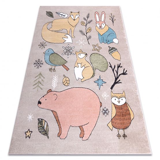 Tapis FUN Forester pour enfants, animaux, forêt beige
