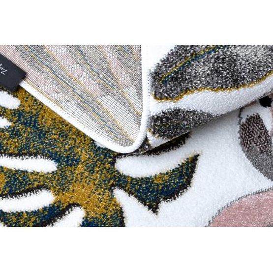 Tapis JARDIN, FLAMANTS ROSES, FEUILLES DE MONSTERA, crème