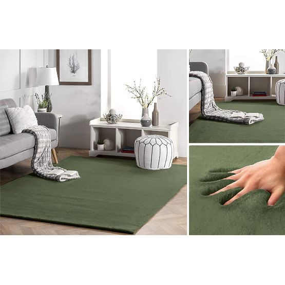 Tapis lapin en soie - vert olive