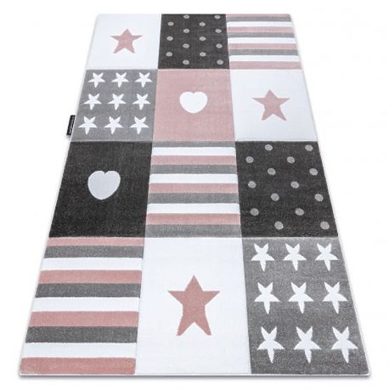 Tapis PETIT MALÝ, CŒUR, ÉTOILES, rose