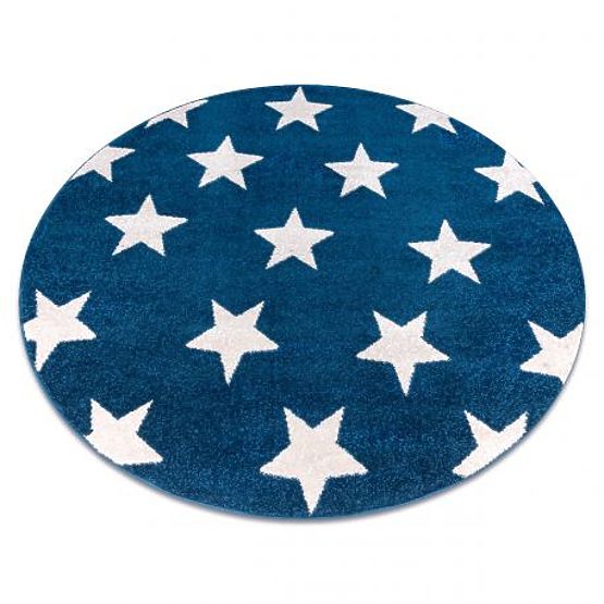 Tapis rond SKETCH - FA68 Trèfle marocain, Grille, bleu blanc - Étoiles