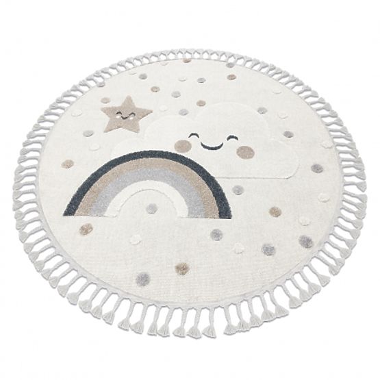 Tapis rond YOYO EY78 blanc / beige - Nuage, Arc-en-ciel, points pour enfants, structurel, sensoriel 