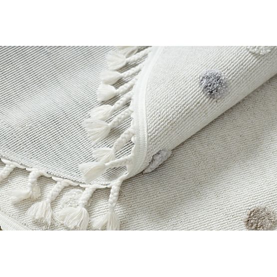 Tapis rond YOYO EY78 blanc / beige - Nuage, Arc-en-ciel, points pour enfants, structurel, sensoriel 