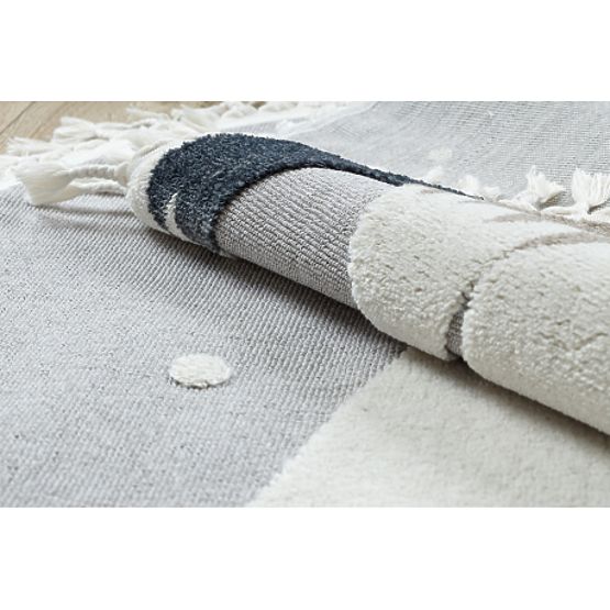 Tapis rond YOYO EY81 gris / blanc - Ours, montagnes pour enfants, structurel, sensoriel Franges