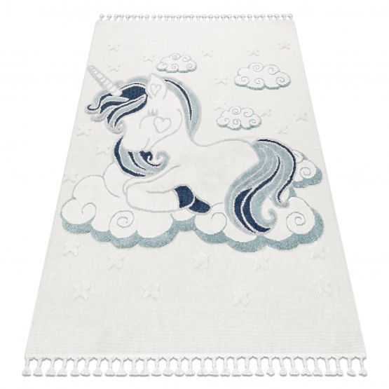 Tapis YOYO GD49 blanc / gris - Licorne pour enfants, structurel, sensoriel Franges