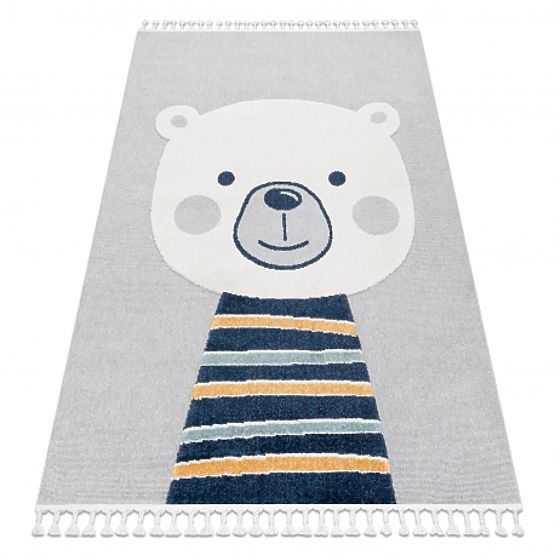 Tapis YOYO GD50 gris / blanc - Ourson pour enfants, structurel, sensoriel Franges