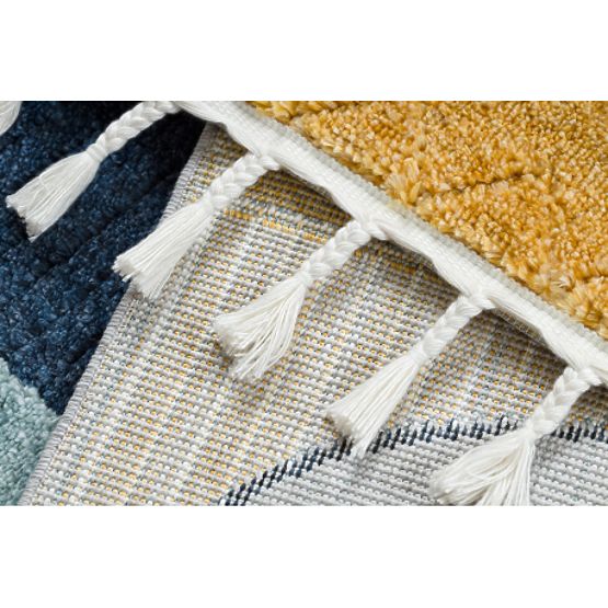 Tapis YOYO GD52 gris / jaune - étoiles, nuages, patchwork pour enfants, structurel, sensoriel Frange