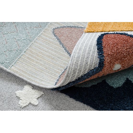 Tapis YOYO GD52 gris / jaune - étoiles, nuages, patchwork pour enfants, structurel, sensoriel Frange