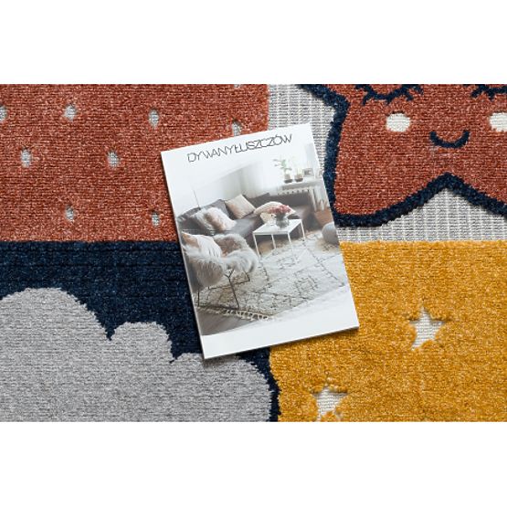 Tapis YOYO GD52 gris / jaune - étoiles, nuages, patchwork pour enfants, structurel, sensoriel Frange