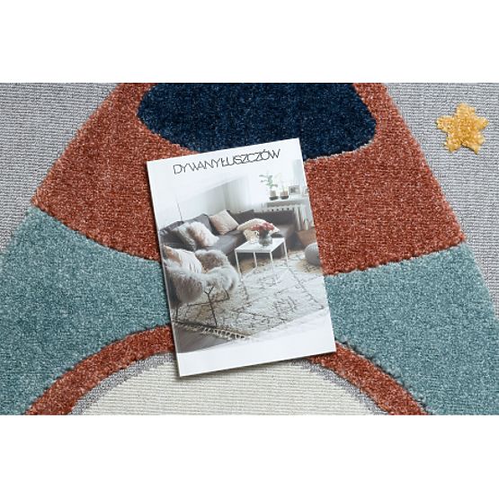 Tapis YOYO GD55 gris / bleu - étoiles, fusée pour enfants, structurel, sensoriel Franges
