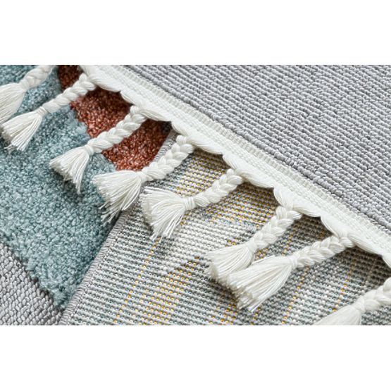 Tapis YOYO GD55 gris / bleu - étoiles, fusée pour enfants, structurel, sensoriel Franges