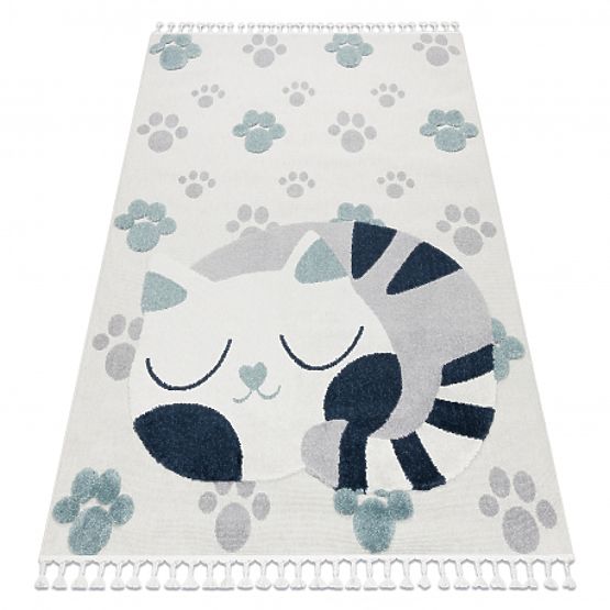 Tapis YOYO GD59 blanc / gris - Chaton pour enfants, structurel, sensoriel Franges