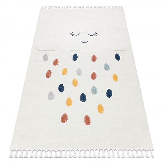 Tapis YOYO GD63 blanc / bleu foncé - Nuage, gouttes pour enfants, structurel, sensoriel Franges