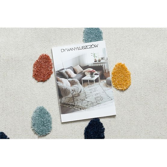 Tapis YOYO GD63 blanc / bleu foncé - Nuage, gouttes pour enfants, structurel, sensoriel Franges