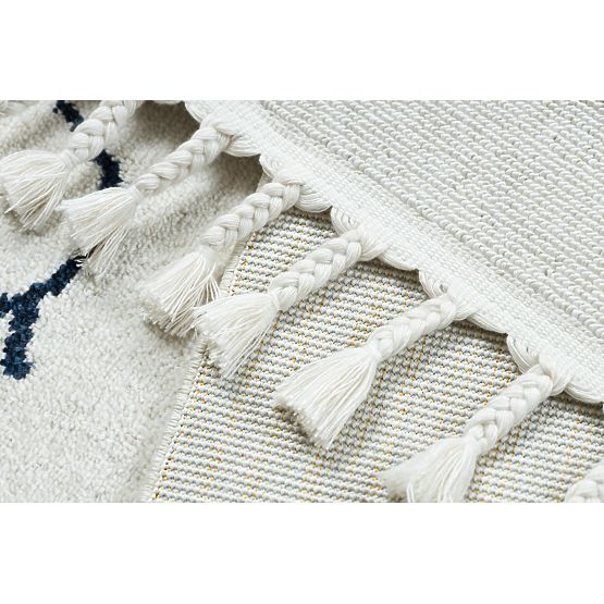 Tapis YOYO GD63 blanc / bleu foncé - Nuage, gouttes pour enfants, structurel, sensoriel Franges