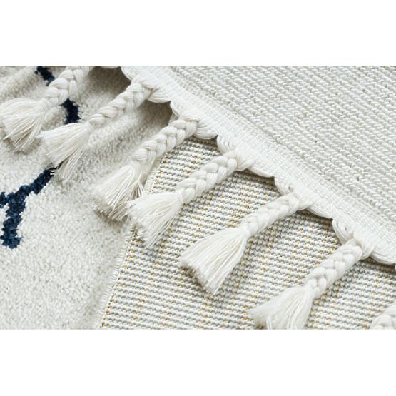 Tapis YOYO GD63 blanc / bleu foncé - Nuage, gouttes pour enfants, structurel, sensoriel Franges