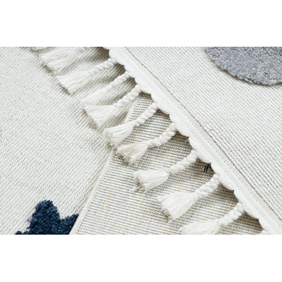 Tapis YOYO GD75 blanc / gris - étoiles, cercles pour enfants, structurel, sensoriel Franges