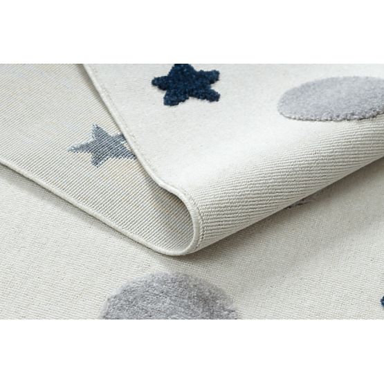 Tapis YOYO GD75 blanc / gris - étoiles, cercles pour enfants, structurel, sensoriel Franges