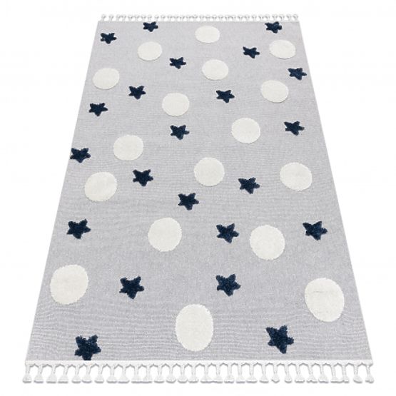 Tapis YOYO GD75 gris / blanc - étoiles, cercles pour enfants, structurel, sensoriel Franges