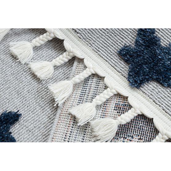 Tapis YOYO GD75 gris / blanc - étoiles, cercles pour enfants, structurel, sensoriel Franges