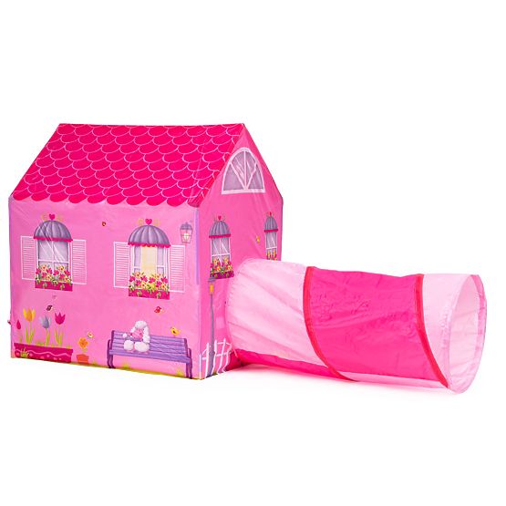 Tente pour enfants avec tunnel - maison rose