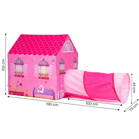 Tente pour enfants avec tunnel - maison rose