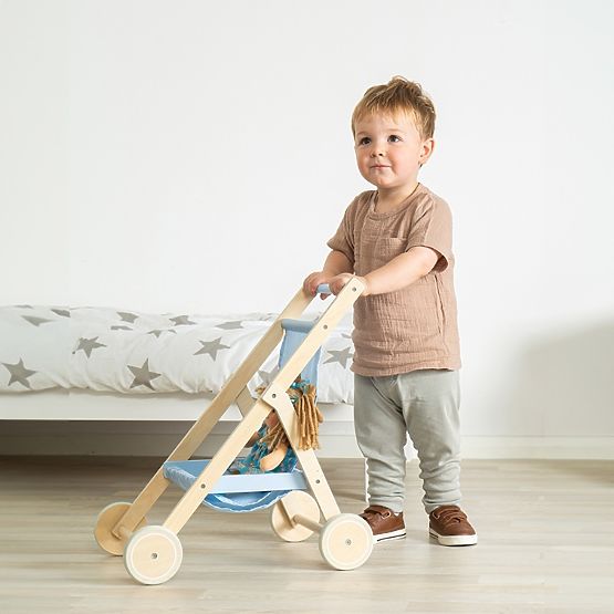 Tidlo Poussette de golf en bois pour poupées bleue