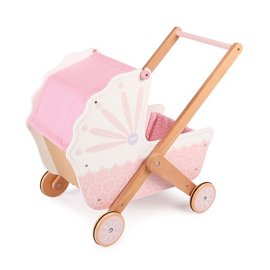 Tidlo Poussette en bois pour poupées rose