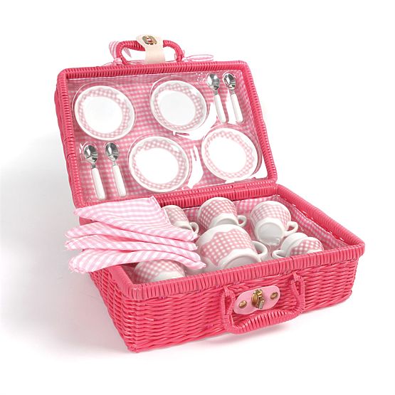 Tidlo Vaisselle de pique-nique dans un panier rose