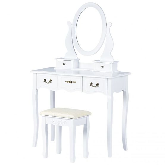 Table de beauté Alva avec miroir et tabouret