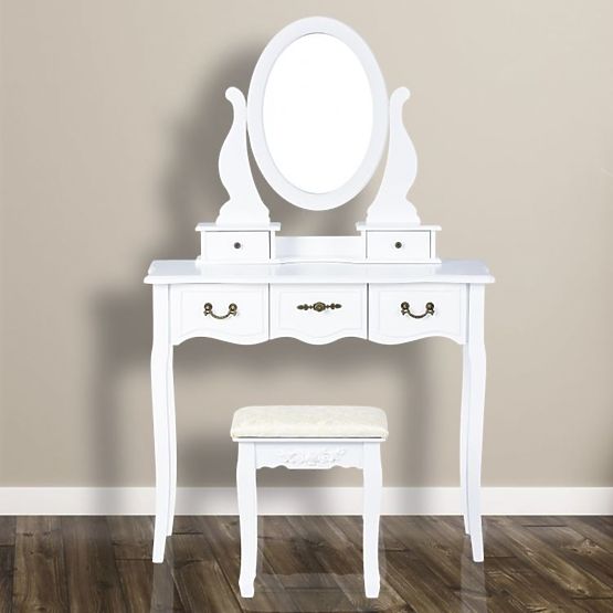 Table de beauté Alva avec miroir et tabouret