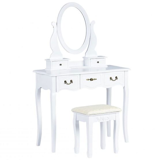 Table de beauté Alva avec miroir et tabouret