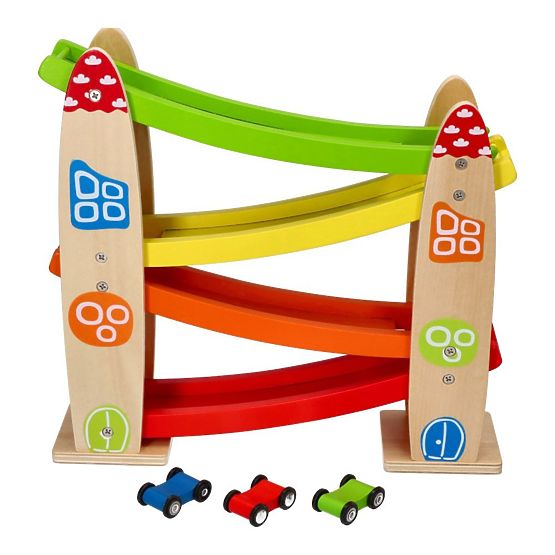 Toboggan en bois avec petites voitures
