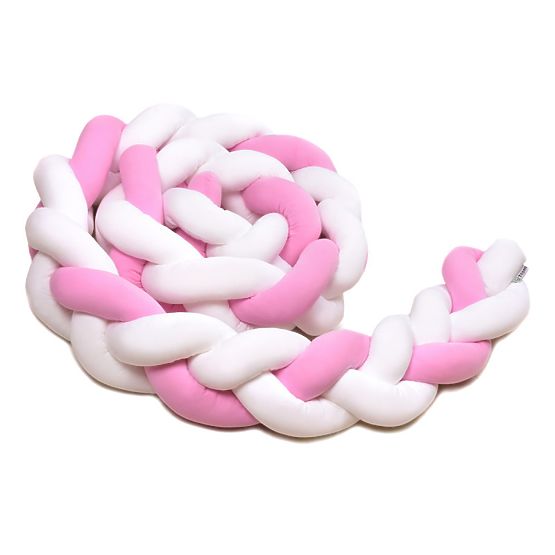 Tour de lit tressé - rose et blanc