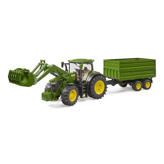 Tracteur Bruder John Deere 7R 350 avec chargeur frontal et remorque tandem